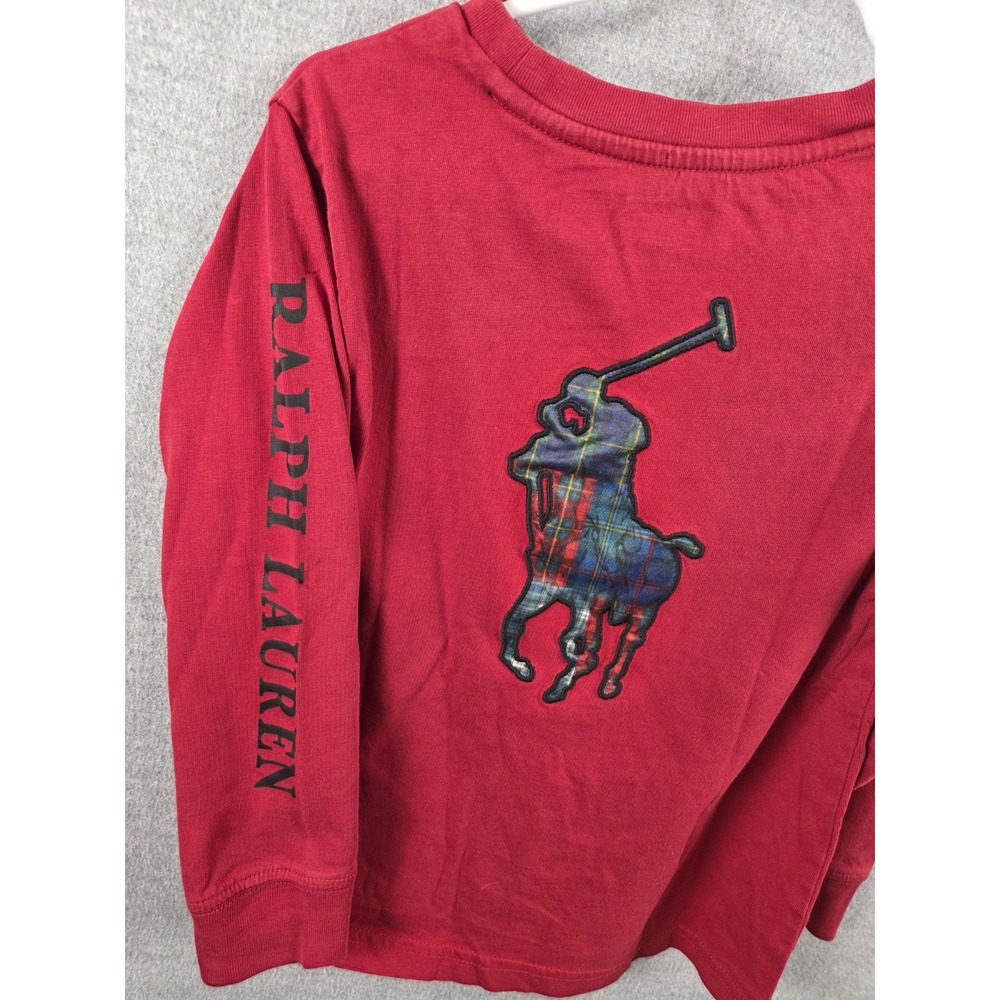 POLO RALPH LAUREN Boys S Big Plaid Pony Shirt Red Spellout Sleeve Logo Preppy